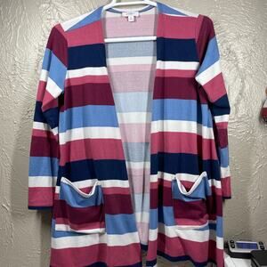 LuLaRoe CAROLINE CARDIGAN SWEATER pink blue stripe‎ size medium
